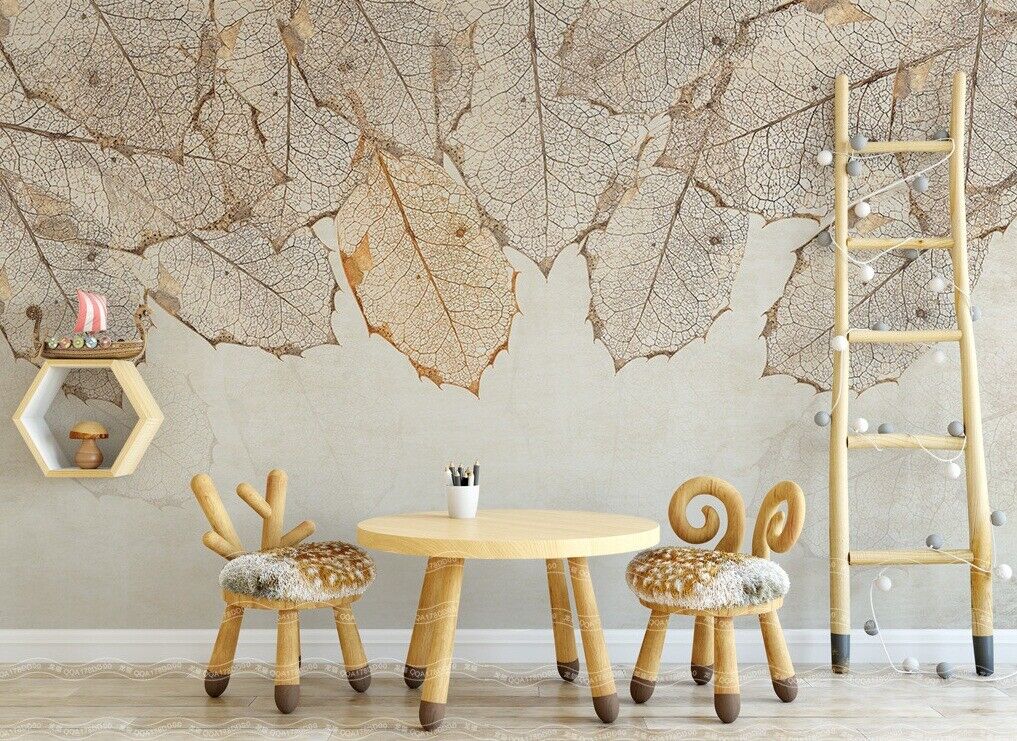 3D Neutral Leaf Stone Texture neutral cracked stone texture wall mural wallpaper for bedroom - view 2