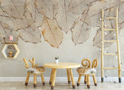 3D Neutral Leaf Stone Texture neutral cracked stone texture wall mural wallpaper for bedroom - view 2