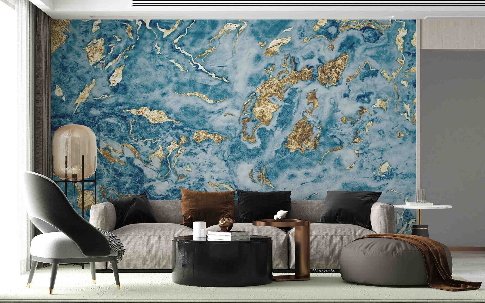 3D Abstract Damaskeen Blue Wall Mural Wallpaper YXL 935