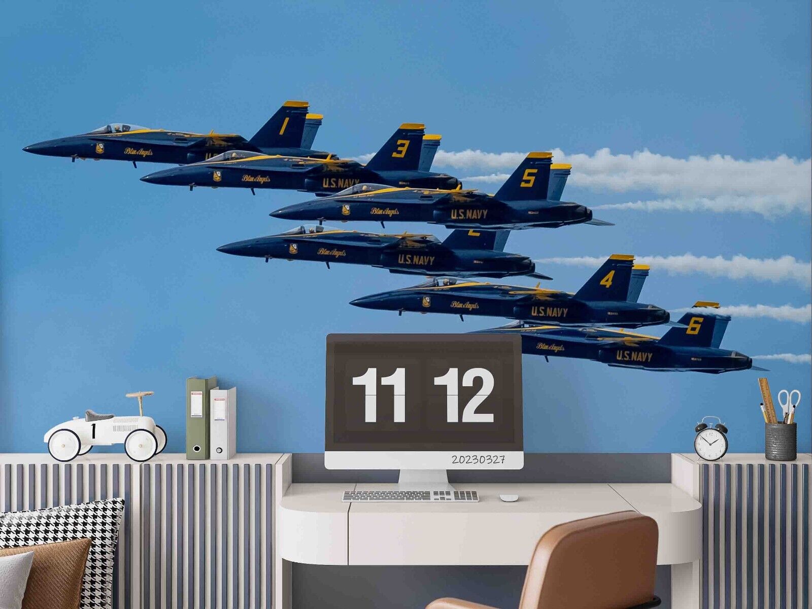 3D Aircraft Sky Track blue aircraft sky scene wall mural wallpaper for kids room - view 2