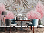 3D Pink Gypsophila Branch soft cherry blossom botanical wall mural wallpaper for bedroom - view 4