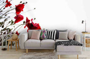 3D Red Wildflower Branch bold red floral branch wall mural wallpaper for living room - view 3