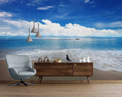 3D Sandbeach Sea Spindrift Cloud Wall Mural Wallpaper YXL 793
