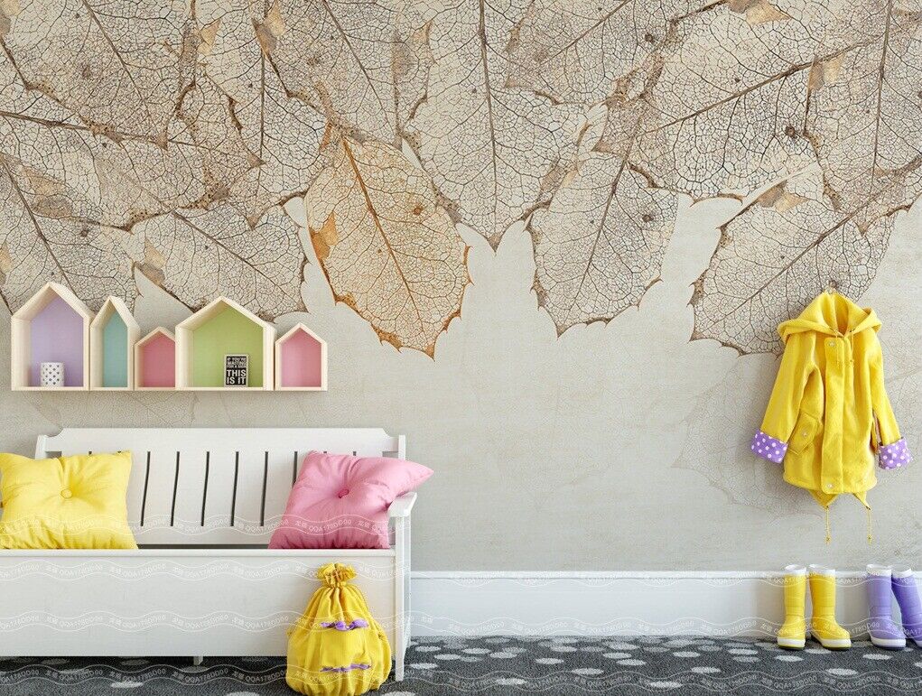 3D Neutral Leaf Stone Texture neutral cracked stone texture wall mural wallpaper for bedroom - view 4