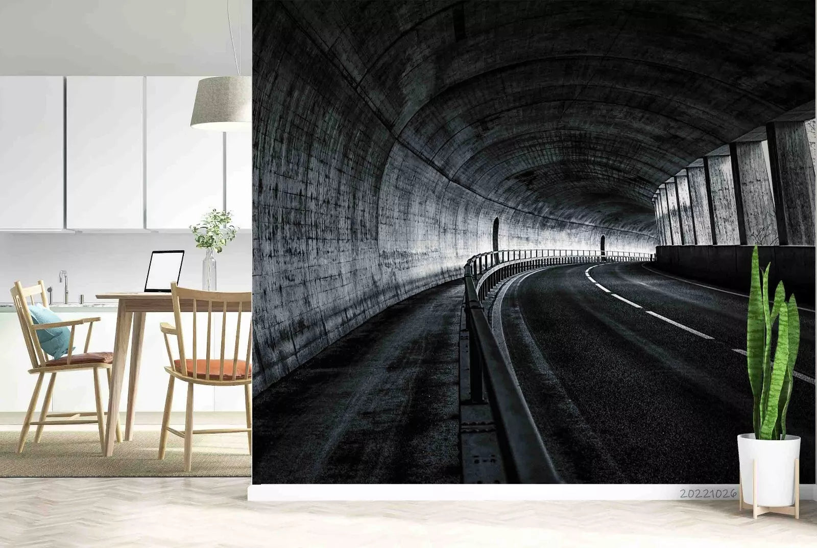 3D Tunnel Light Road Gray Cement Wall Mural Wallpaper YXL 1093