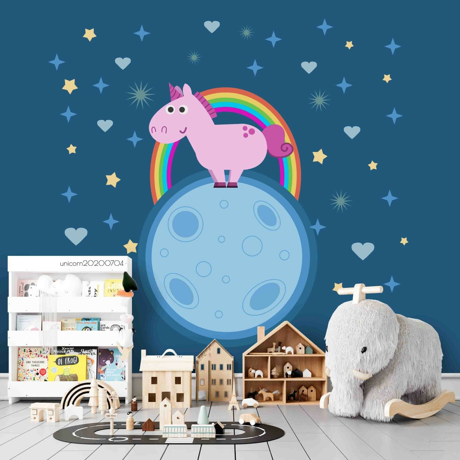 3D Unicorn Rainbow Stars unicorn rainbow night sky wall mural wallpaper for nursery - view 3