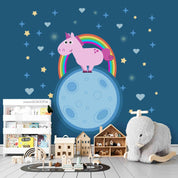 3D Unicorn Rainbow Stars unicorn rainbow night sky wall mural wallpaper for nursery - view 3