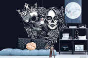 Floral Skull Rose Crown Gothic Wallpaper gothic street art wall mural for bedroom or studio