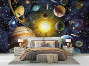 3D Solar System Space Scene 1 colourful solar system galaxy wall mural wallpaper for kids room