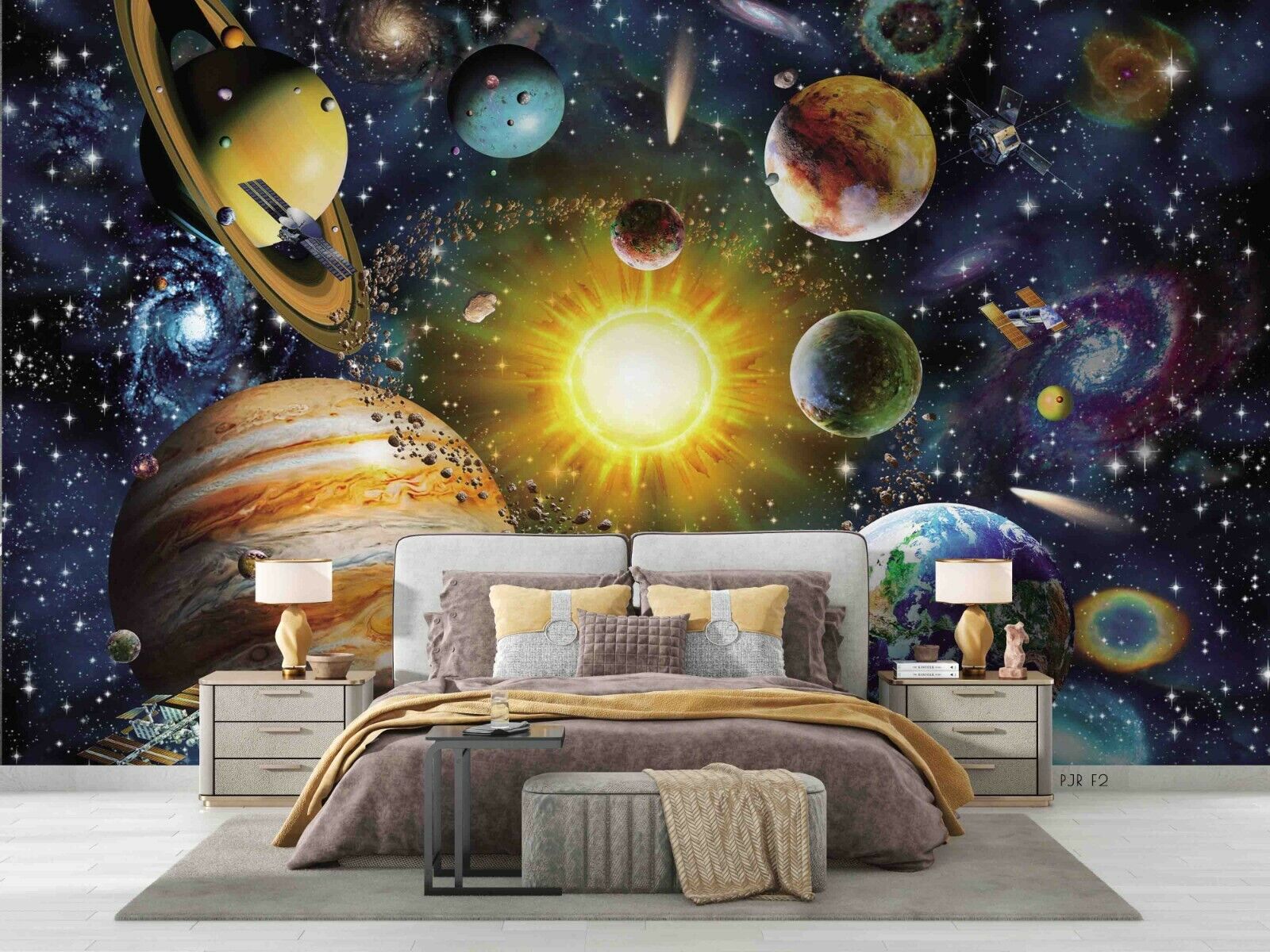 3D Solar System Space Scene 1 colourful solar system galaxy wall mural wallpaper for kids room