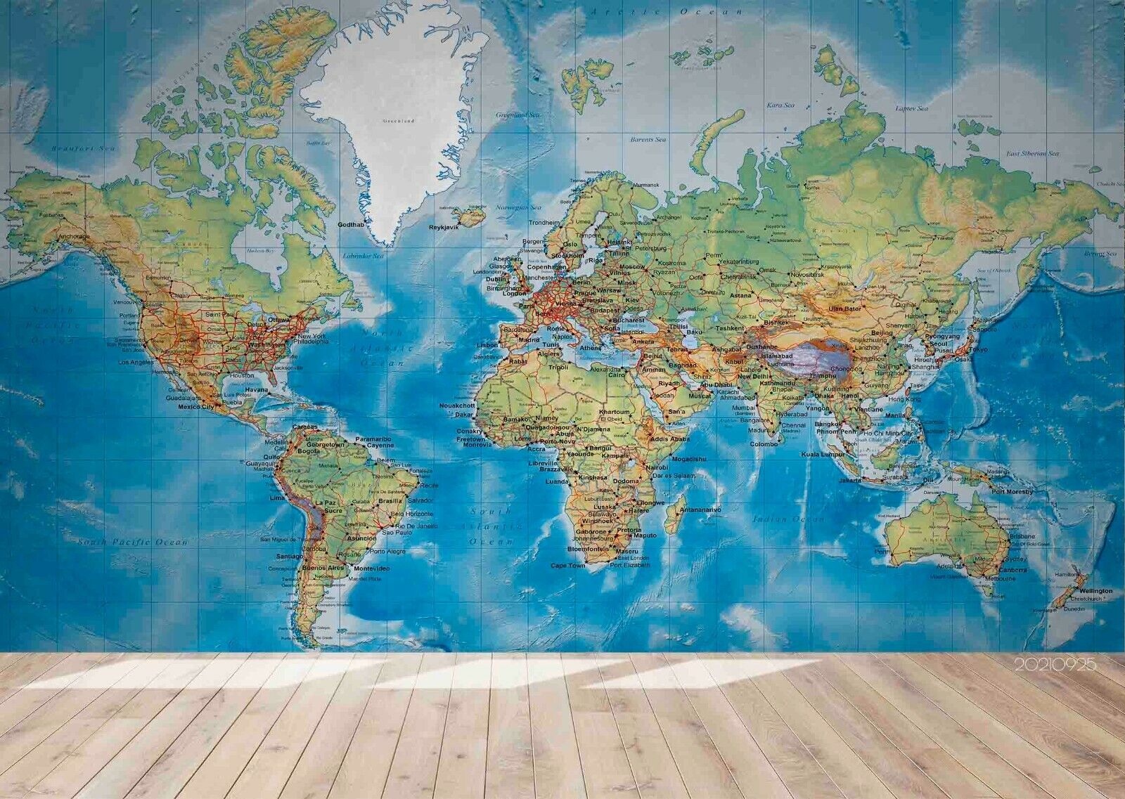 3D World Map Blue Ellipse Wall Mural Wallpaper YXL 927