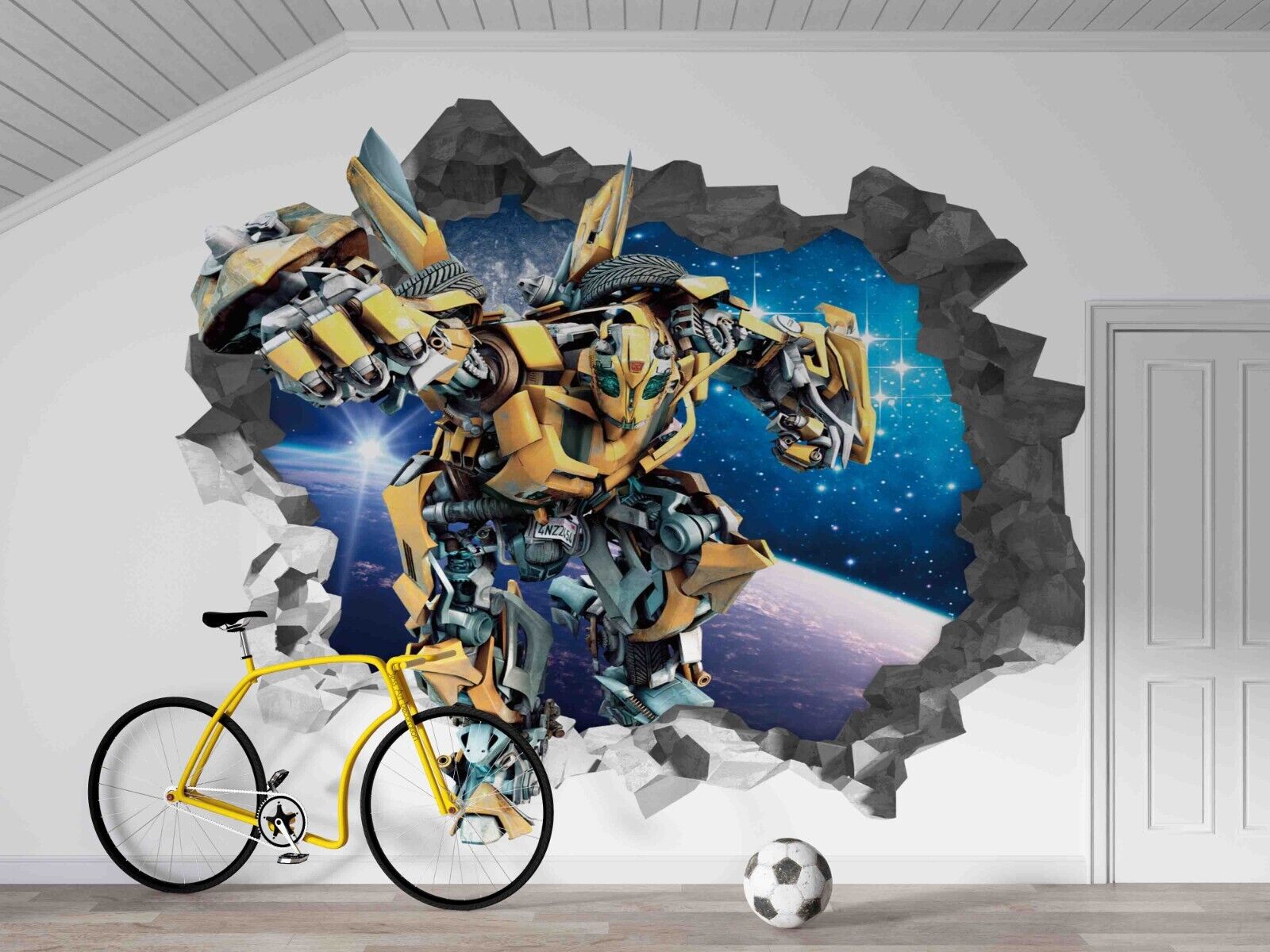 3D Robot Broken Wall Design 1 sci-fi robot action scene wall mural wallpaper for kids room - view 4