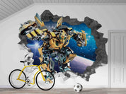 3D Robot Broken Wall Design 1 sci-fi robot action scene wall mural wallpaper for kids room - view 4