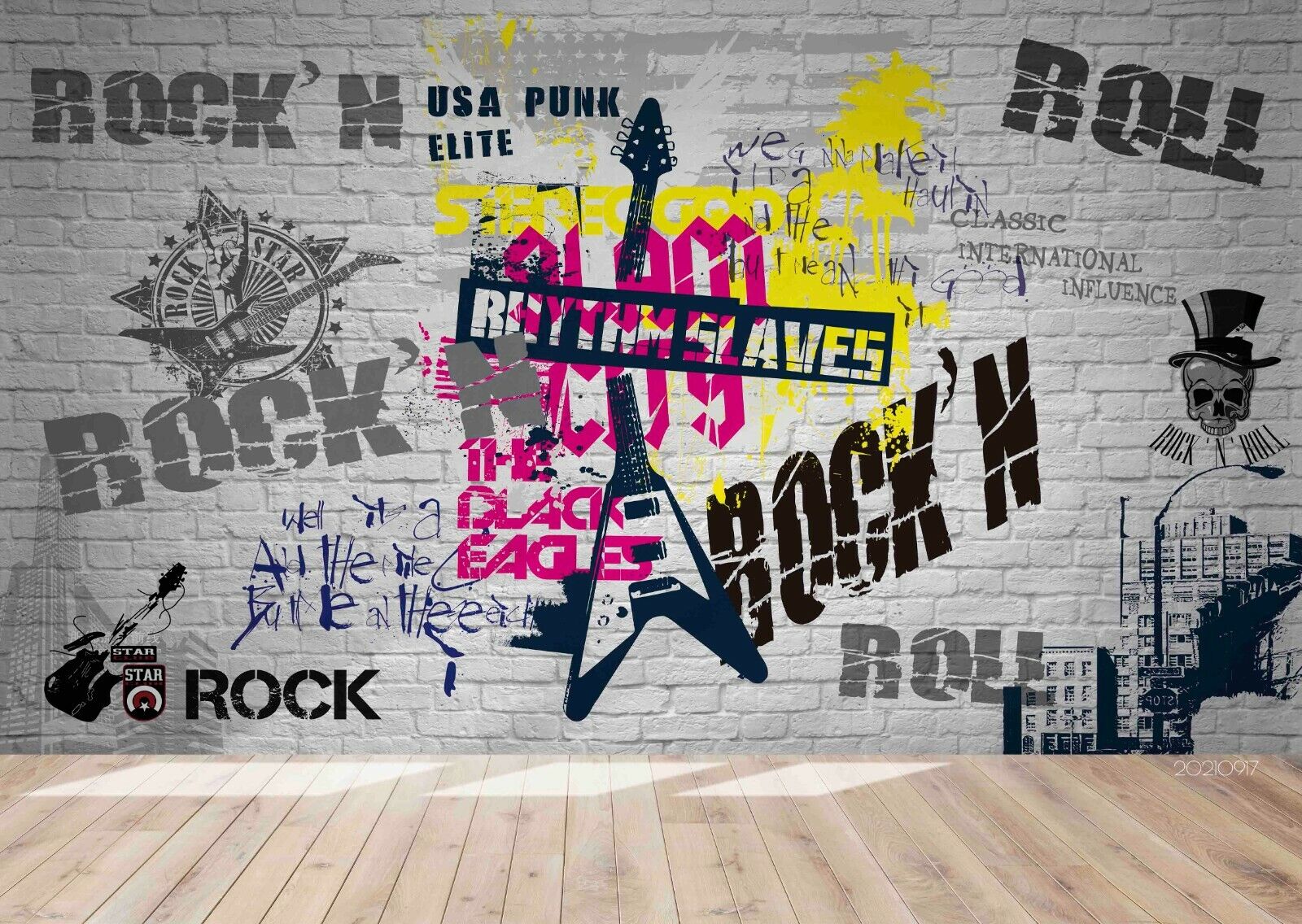 Graffiti Letter Guitar Skull Wallpaper gothic street art wall mural for bedroom or studio - view 4