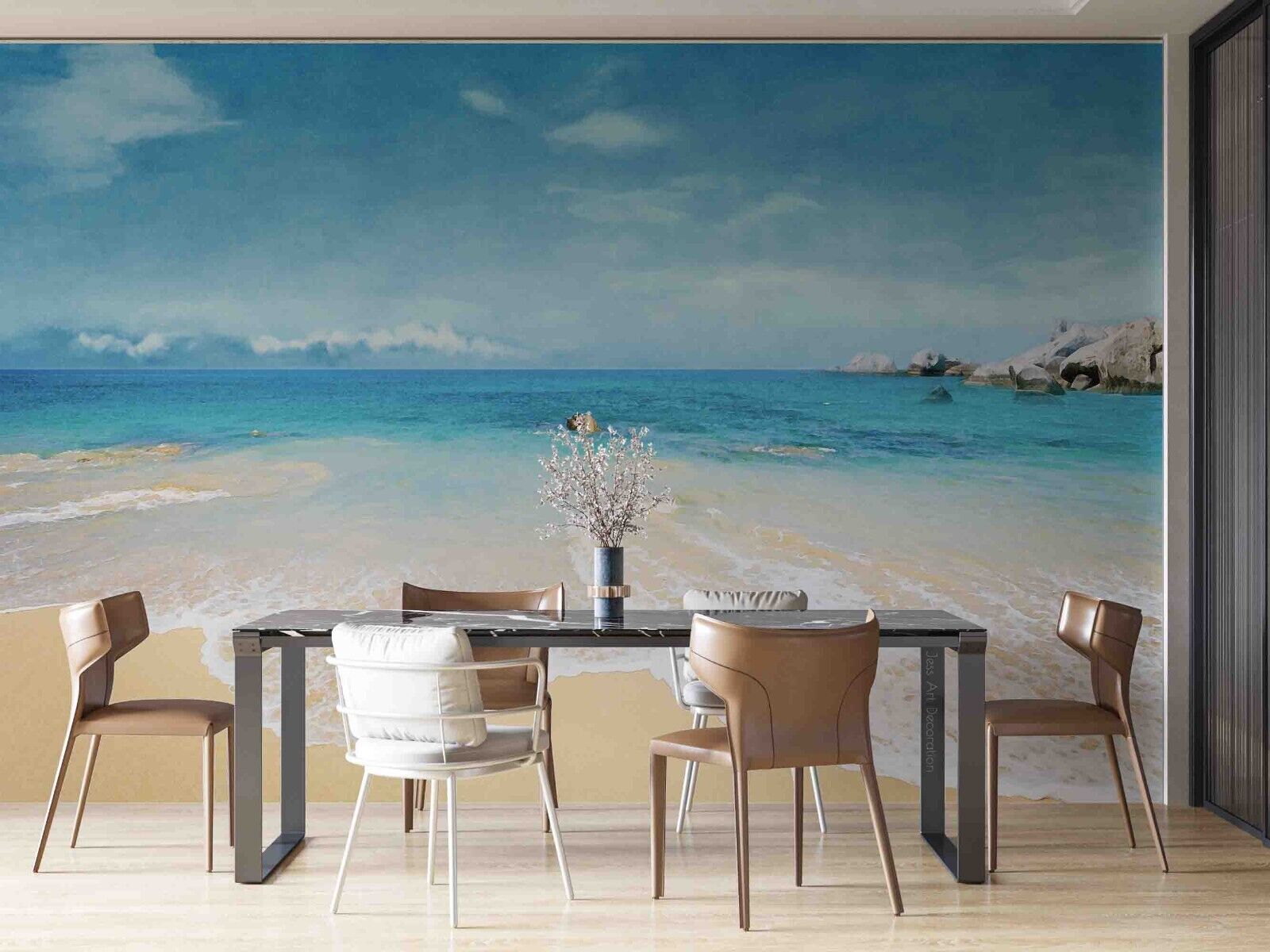 3D Sandbeach Sea Stone Cloud Sky Wall Mural Wallpaper YXL 886