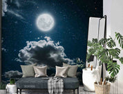 3D Cloudy Moon Star Sky night sky moon and clouds wall mural wallpaper for bedroom - view 4