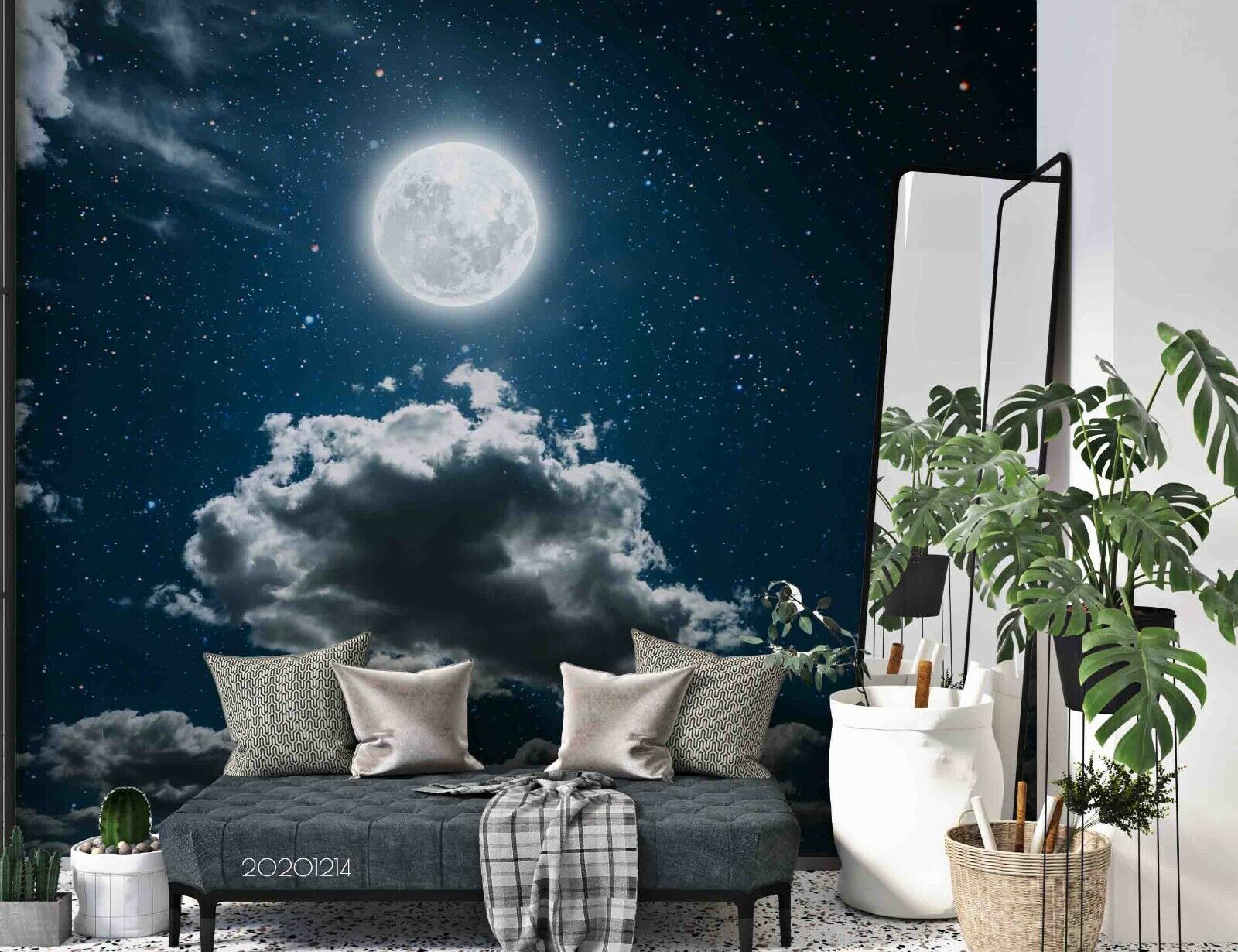 3D Cloudy Moon Star Sky night sky moon and clouds wall mural wallpaper for bedroom - view 4