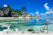 3D Sandbeach Sea Stone Cloud Sky Wall Mural Wallpaper YXL 792