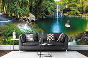 3D Forest Waterfall Lake lush forest waterfall landscape wall mural wallpaper for bedroom - view 3