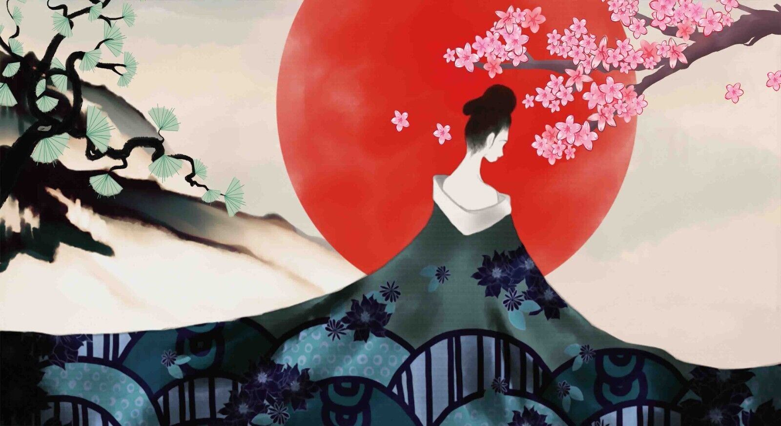 3D Cartoon Sun Floral Tree Woman Wall Mural Wallpaper YXL 763