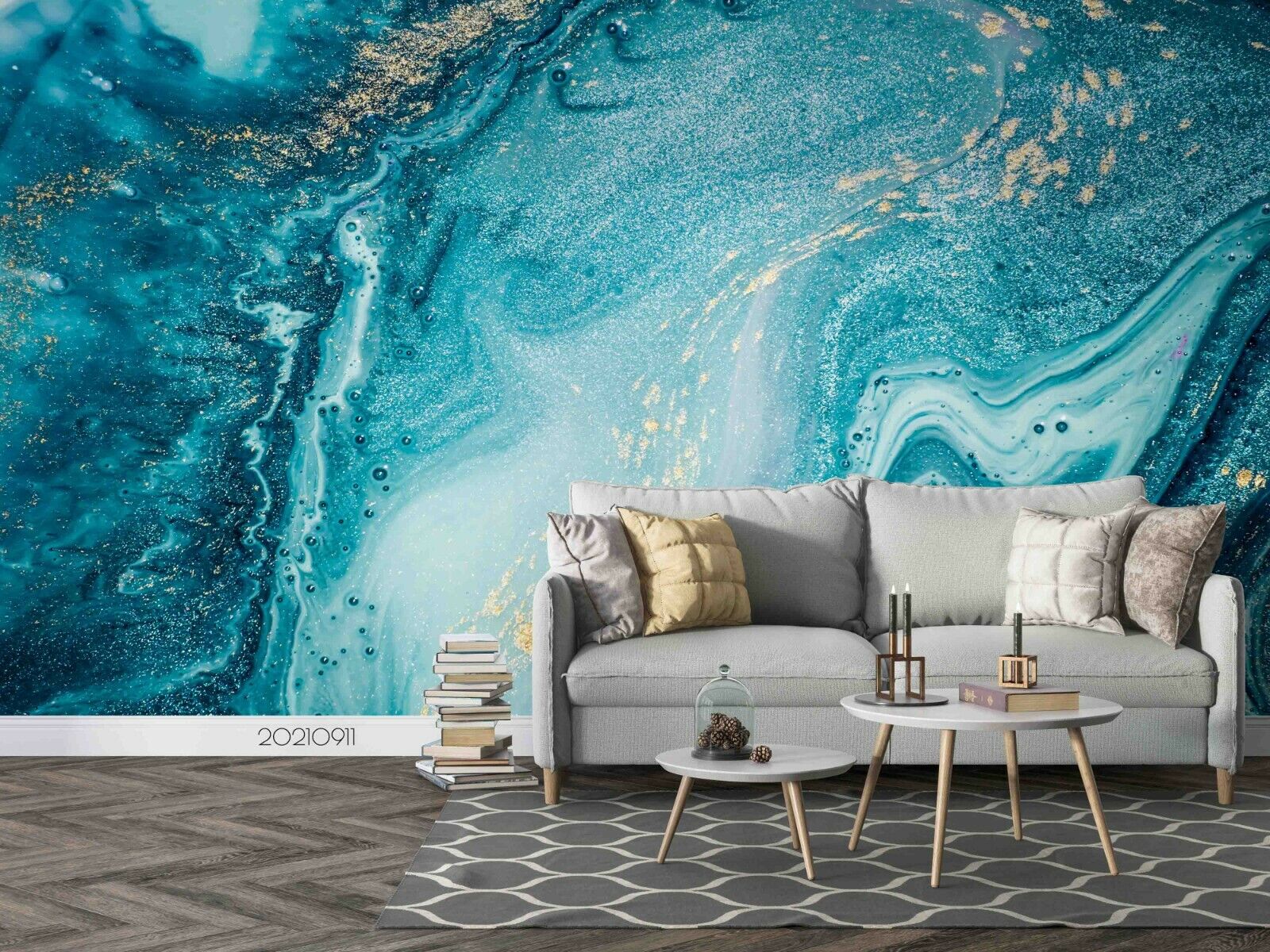 3D Abstract Damaskeen Blue Texture Wall Mural Wallpaper YXL 772