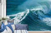3D Blue Ocean Wave Splash powerful blue ocean wave wall mural wallpaper for kids room - view 2
