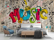 Plank Guitar Letter Earphone Typography Wallpaper typography graffiti wall mural for teen room or studio