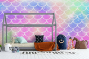 3D Pastel Mermaid Scale playful pastel scale pattern wall mural wallpaper for kids room - view 2
