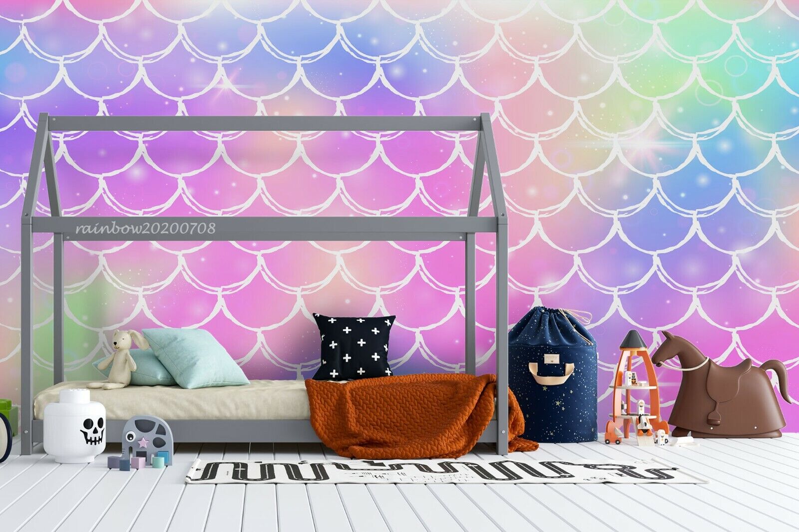 3D Pastel Mermaid Scale playful pastel scale pattern wall mural wallpaper for kids room - view 2