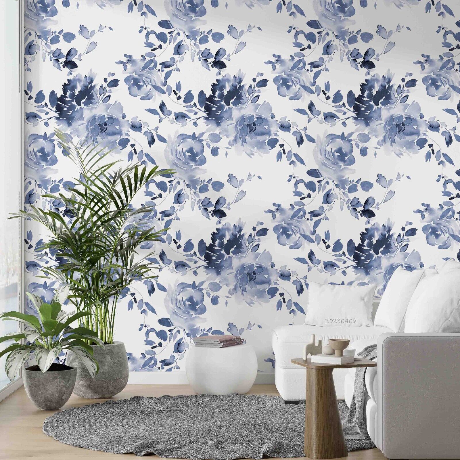 3D Floral Leaf Petal Blue Tree Wall Mural Wallpaper YXL 1100