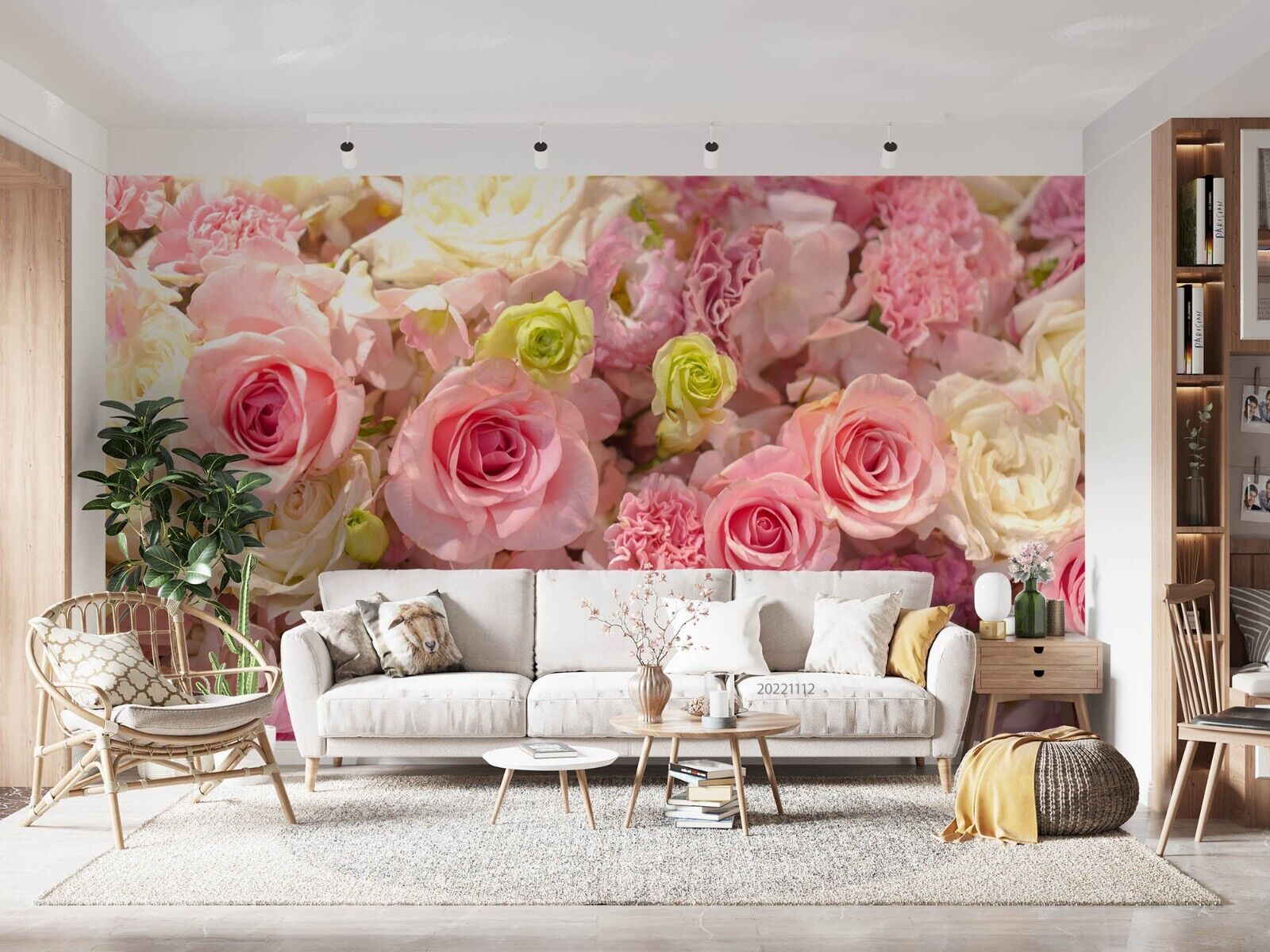3D Pink Rose Carnation large romantic rose floral wall mural wallpaper for living room - view 2