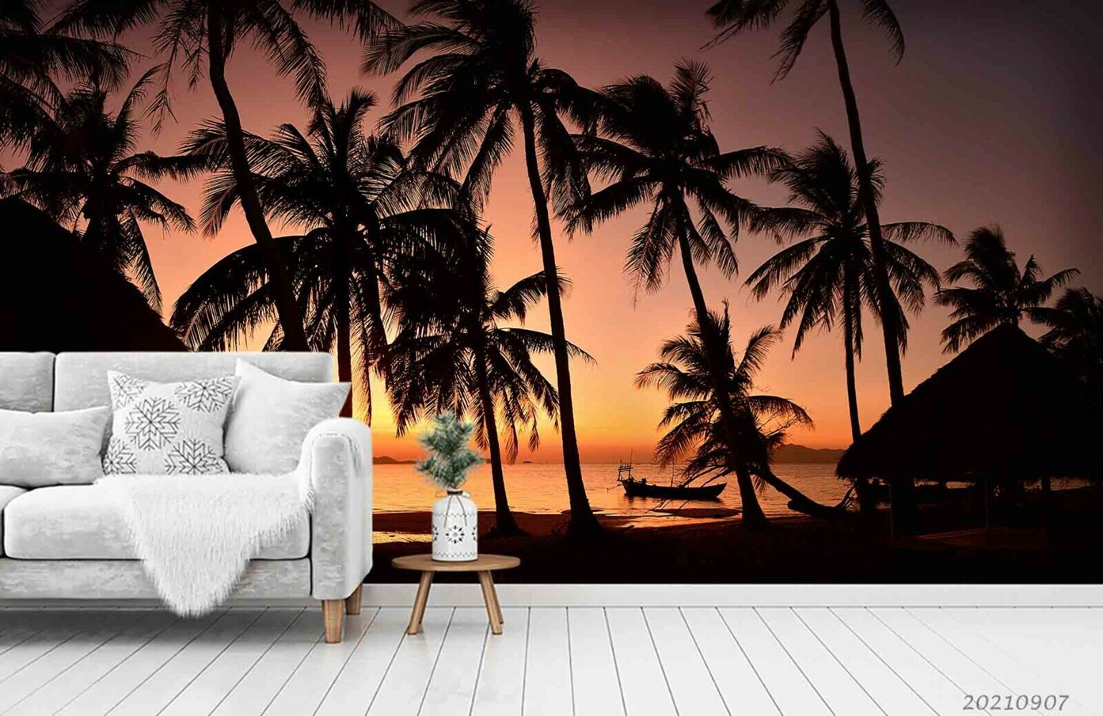 3D Night Tree Sea Tent Sunrise Wall Mural Wallpaper YXL 1043