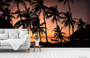 3D Night Tree Sea Tent Sunrise Wall Mural Wallpaper YXL 1043