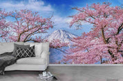 3D Sakura Mountain Sky cherry blossom mountain landscape wall mural wallpaper for living room - view 2