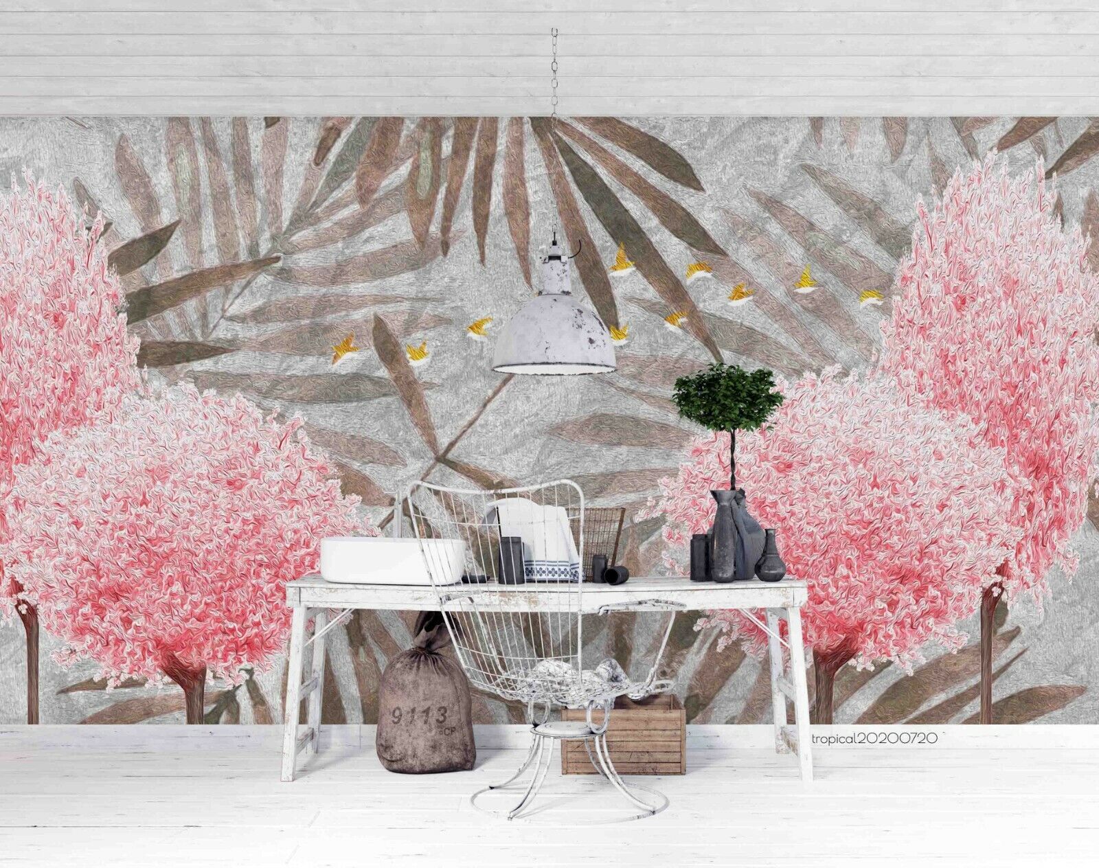 3D Pink Gypsophila Branch soft cherry blossom botanical wall mural wallpaper for bedroom - view 2