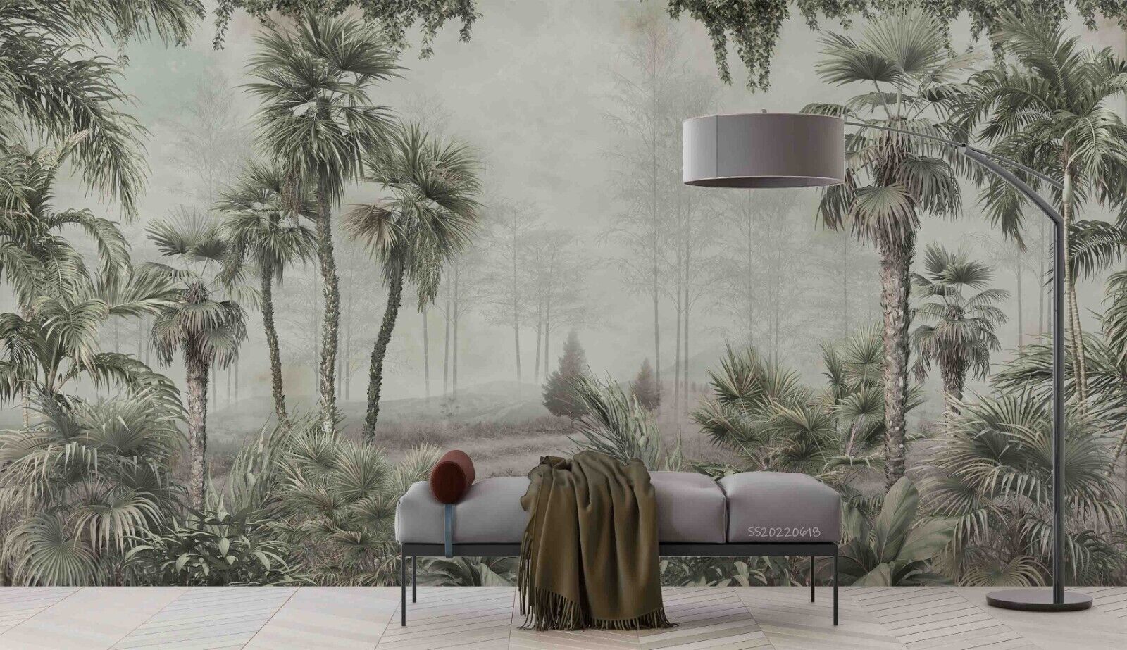 3D Misty Palm Forest misty tropical palm forest wall mural wallpaper for living room