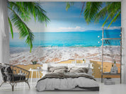3D Tree Sandbeach Sea Stone Spindrift Wall Mural Wallpaper YXL 1068
