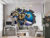 3D Robot Broken Wall Design 1 sci-fi robot action scene wall mural wallpaper for kids room - view 2