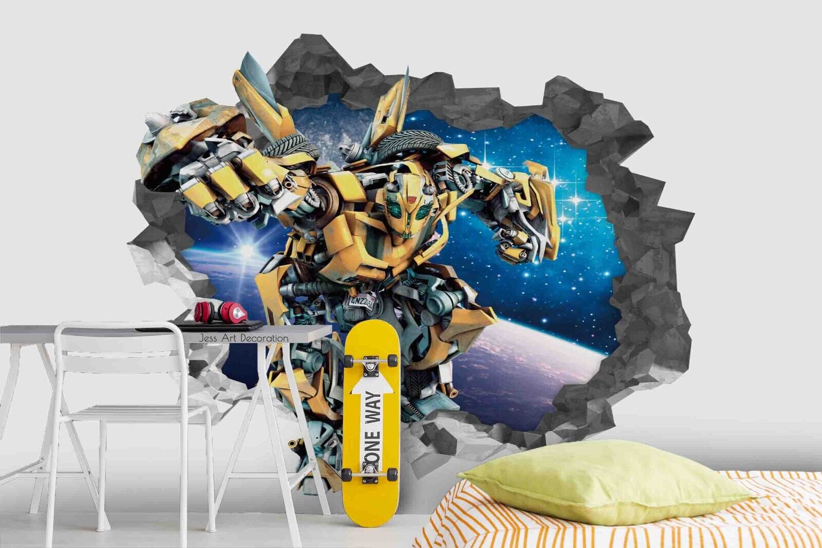 3D Robot Broken Wall Design 1 sci-fi robot action scene wall mural wallpaper for kids room - view 5