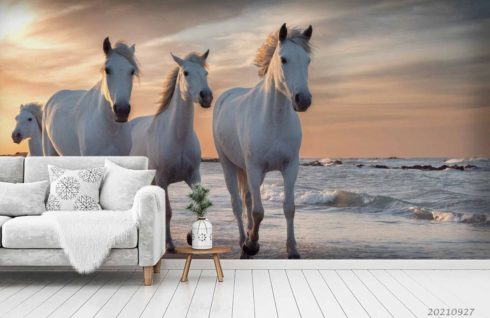 3D White Horse Beach white horse seaside mural wall mural wallpaper for bedroom