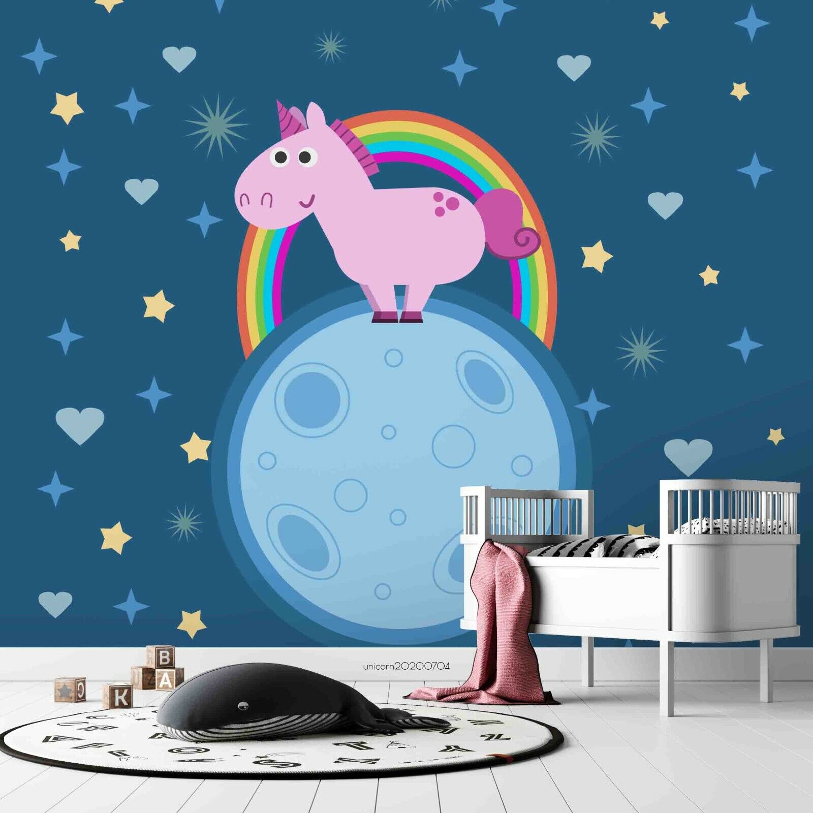 3D Unicorn Rainbow Stars unicorn rainbow night sky wall mural wallpaper for nursery - view 2