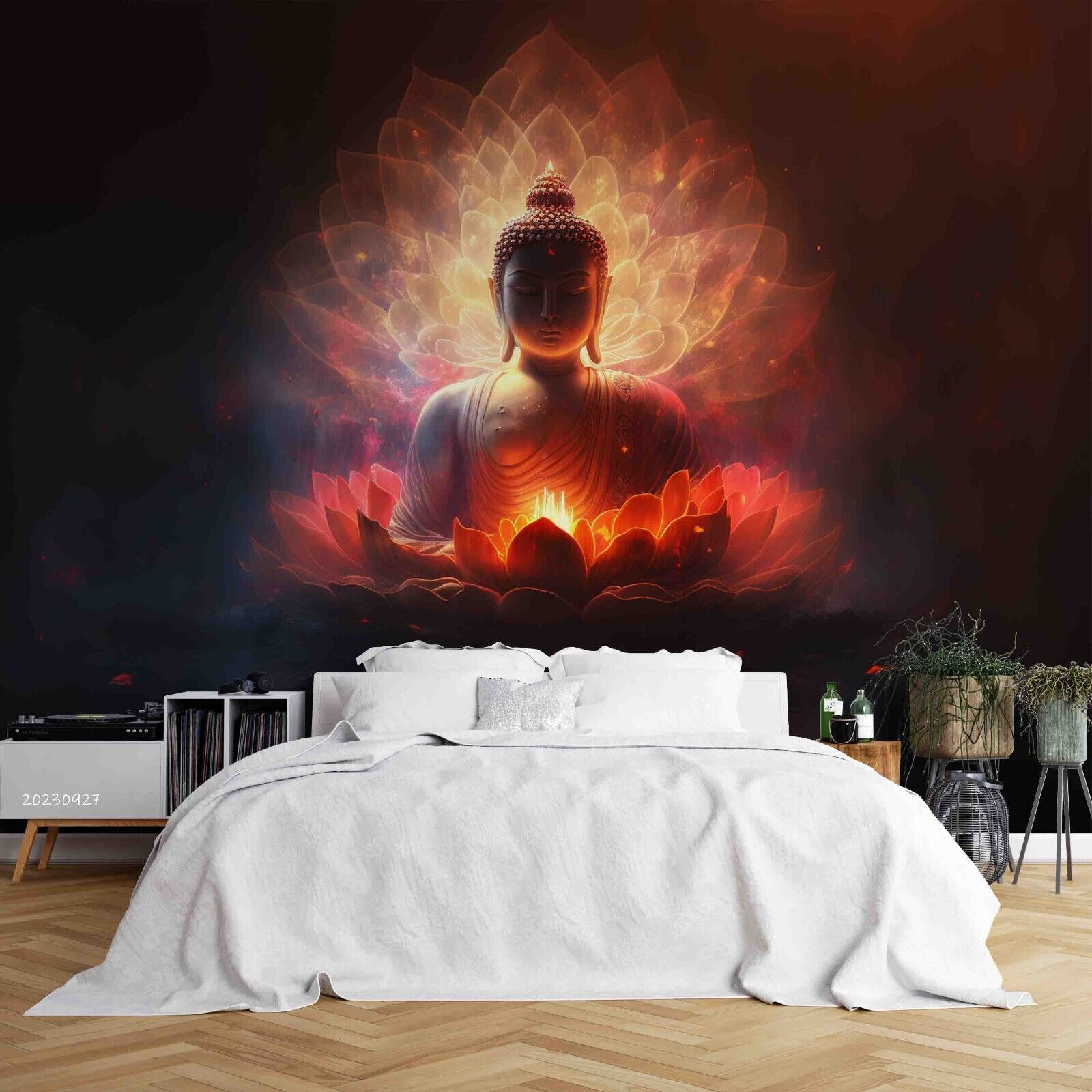 3D Buddha Lotus Light warm Buddha lotus meditation scene wall mural wallpaper for living room - view 3