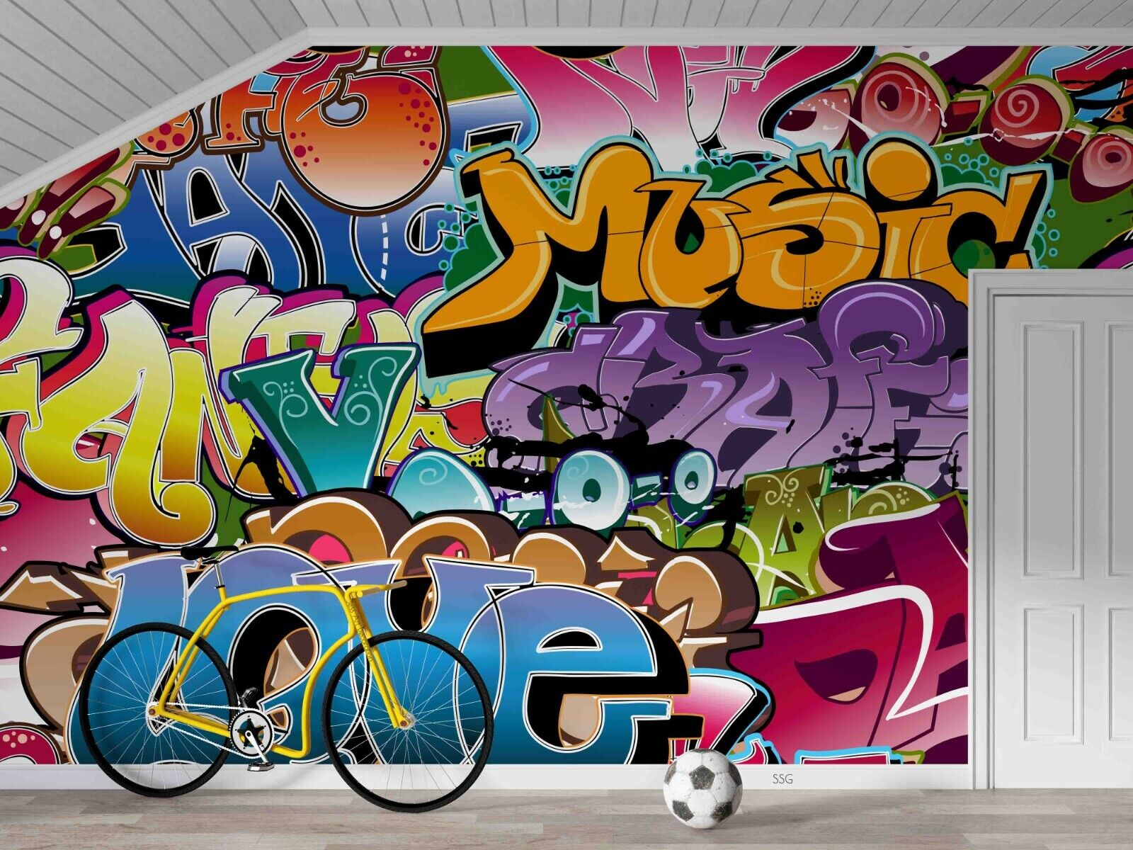 Graffiti Letter Line Round Colors Wallpaper typography graffiti wall mural for teen room or studio - view 3