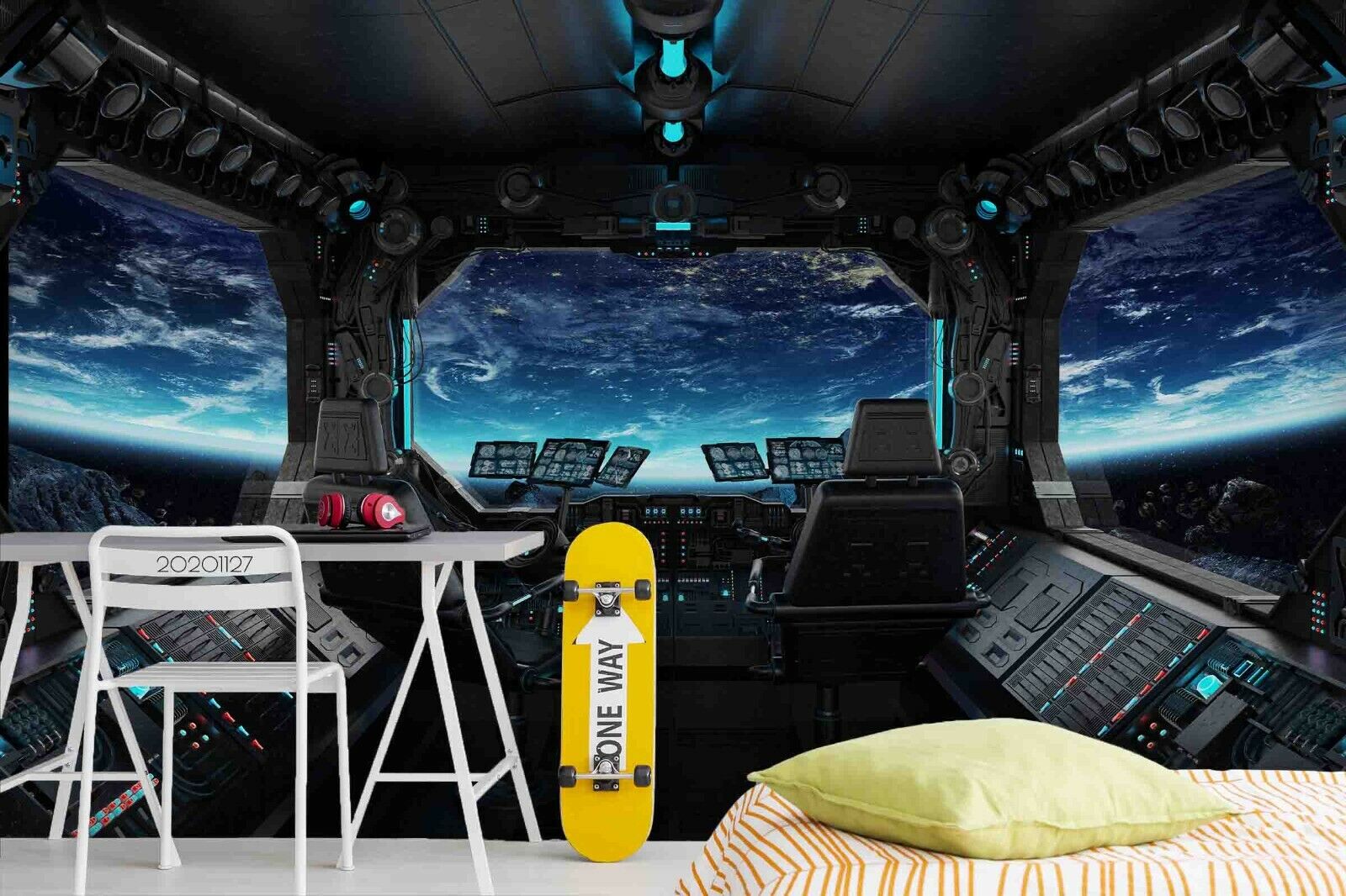3D Observation Room Sky Cloud Blue Wall Mural Wallpaper YXL 1080