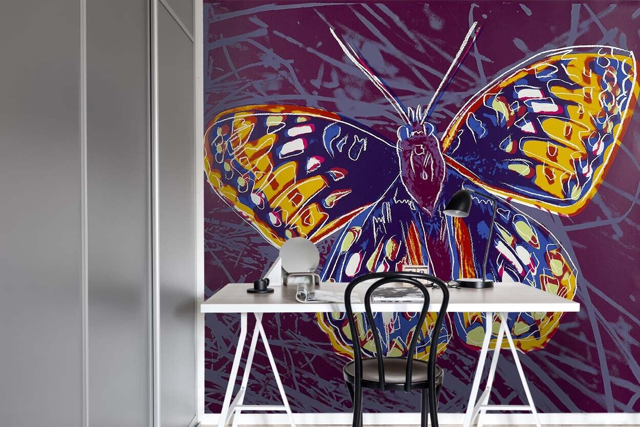 3D Freehand Sketching Butterfly Line Purple Wall Mural Wallpaper YXL 939