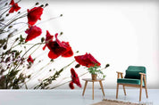 3D Red Wildflower Branch bold red floral branch wall mural wallpaper for living room - view 2