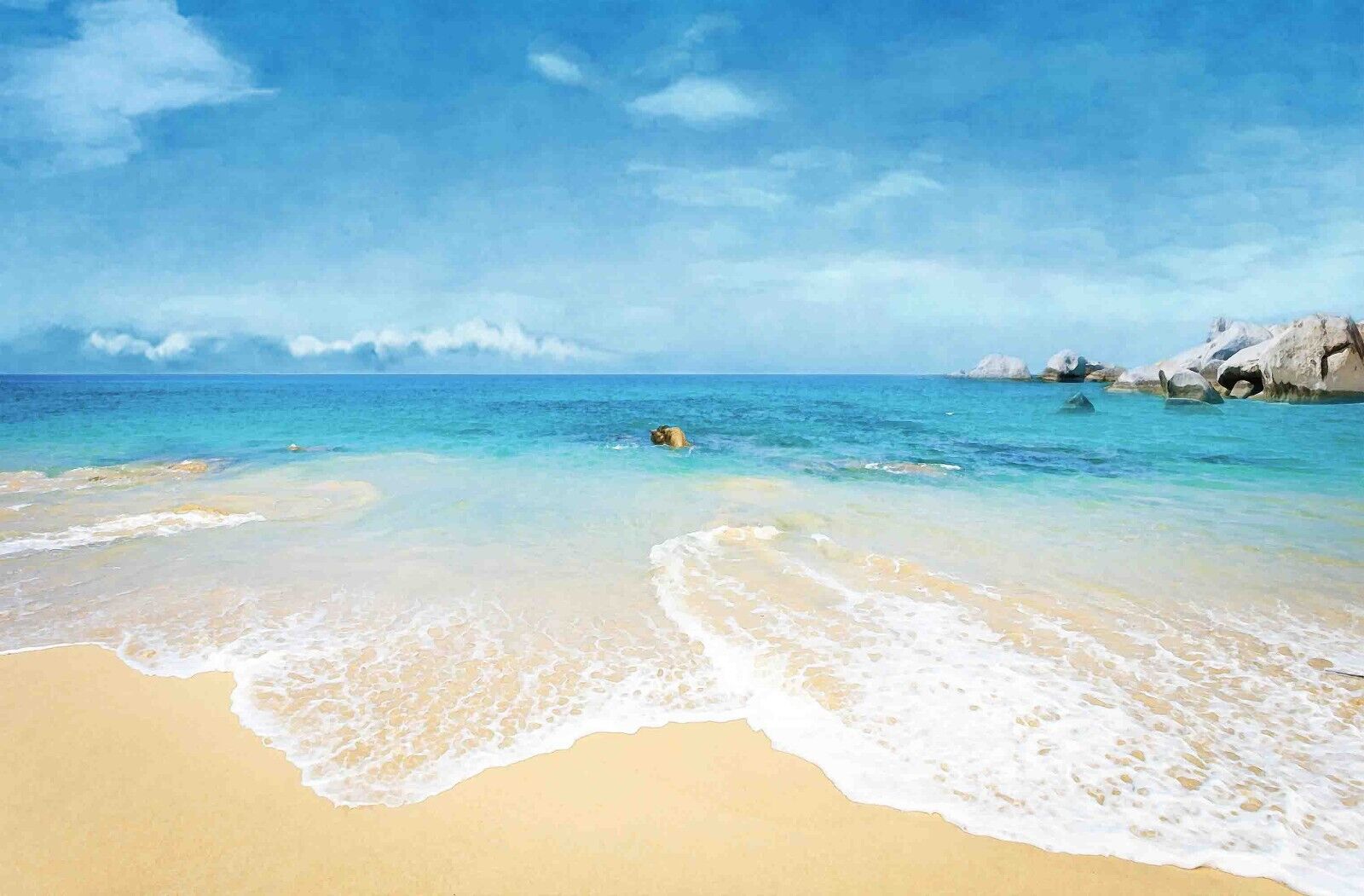 3D Sandbeach Sea Stone Cloud Sky Wall Mural Wallpaper YXL 886