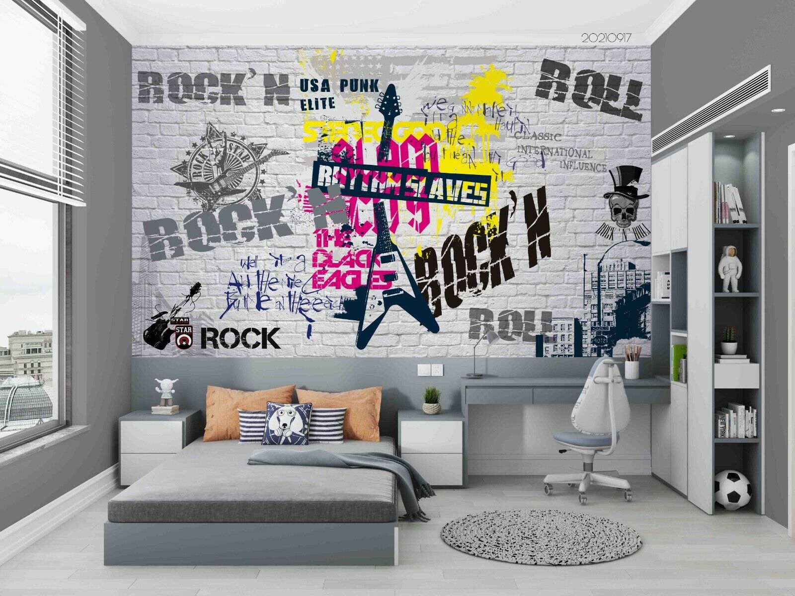 Graffiti Letter Guitar Skull Wallpaper gothic street art wall mural for bedroom or studio - view 2