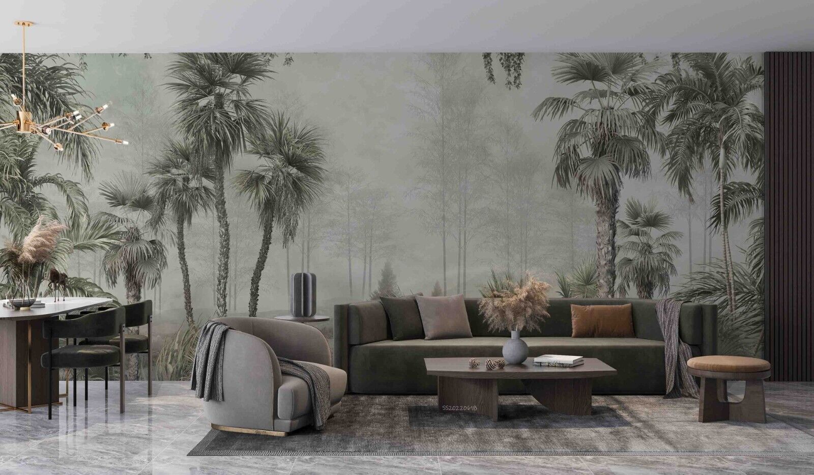 3D Misty Palm Forest misty tropical palm forest wall mural wallpaper for living room - view 3