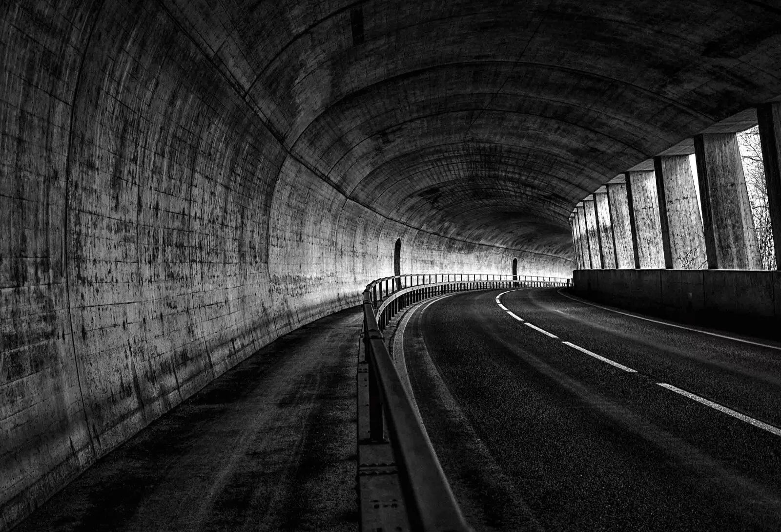 3D Tunnel Light Road Gray Cement Wall Mural Wallpaper YXL 1093